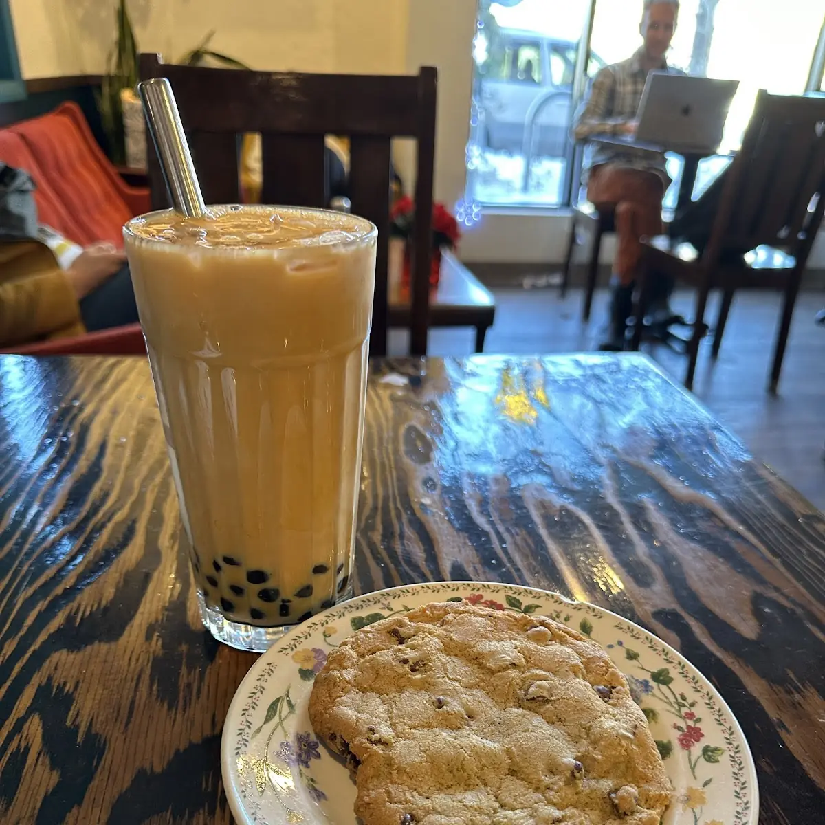 Boba Tea and Chocolate Chip Cookie