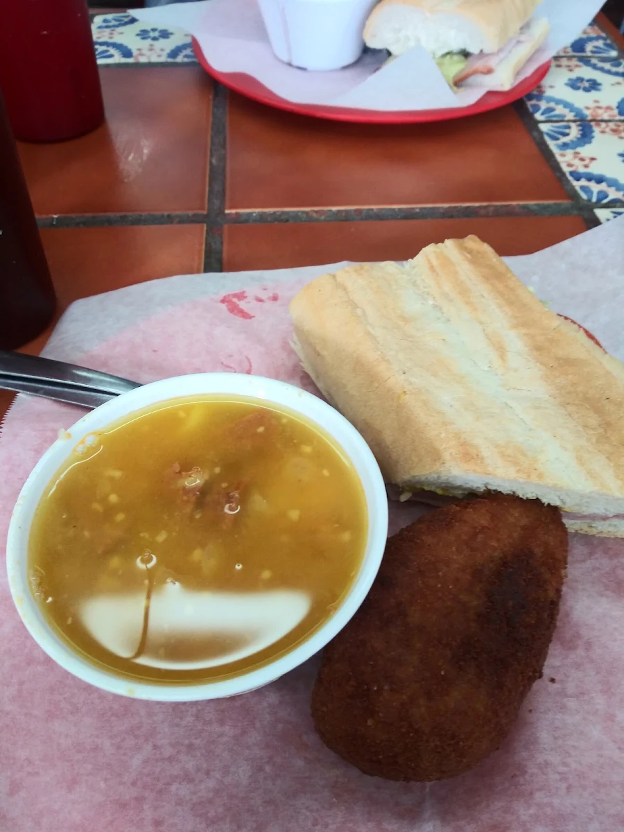 Half Cuban Sandwich Spanish Bean Soup and Deviled Crab Cakes