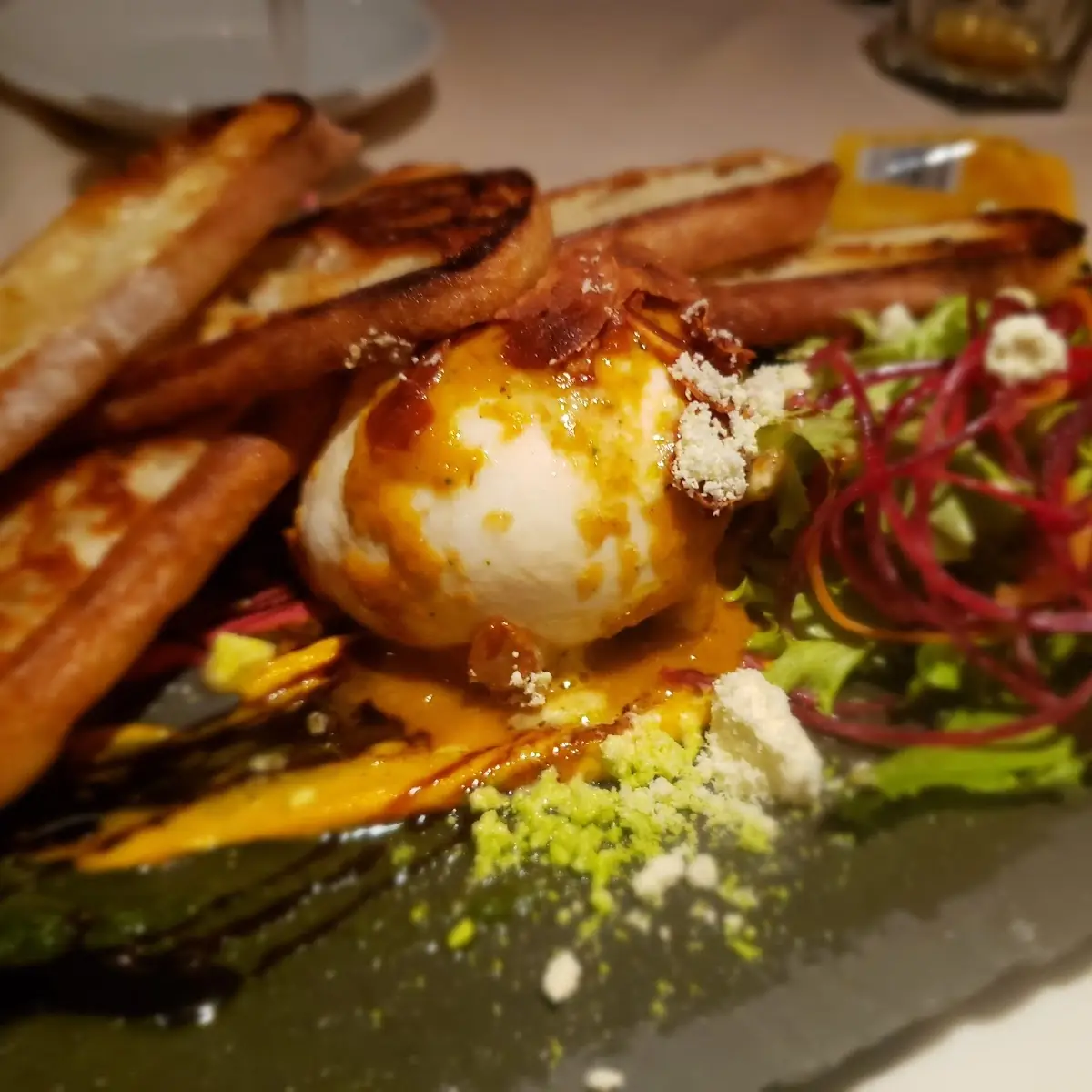 Maplebrook Burrata Pine Nuts Arugula Butternut Puree