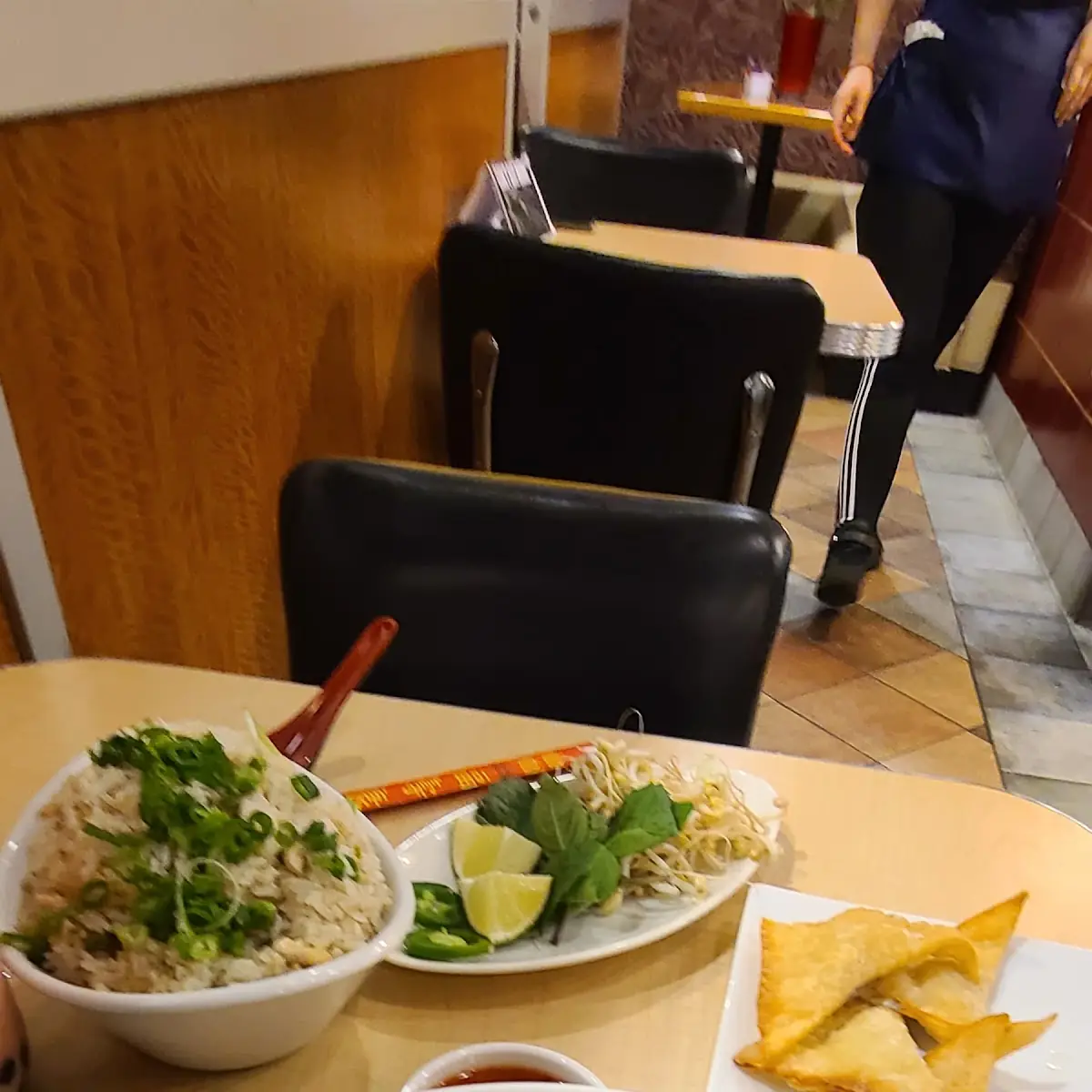 Huge Bowl of Vegan Pho Chicken Fried Rice and Cheese Wontons