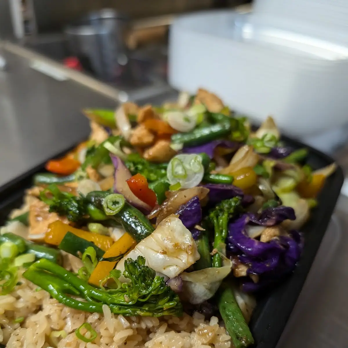 Stir Fried Veggies w White Jasmine Rice