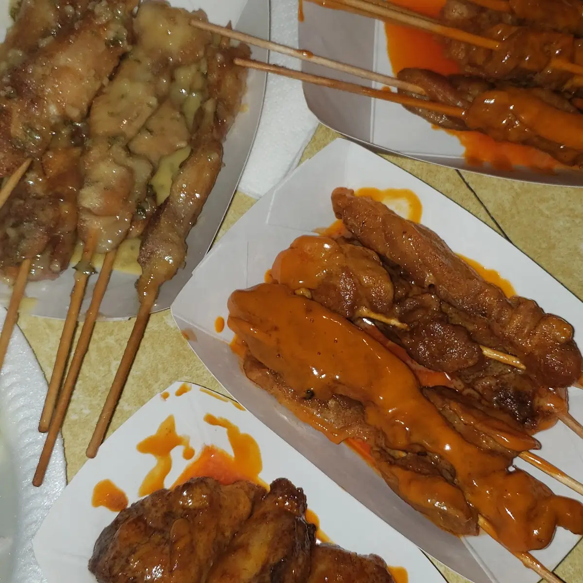 Chicken on a Stick & Pig Wings