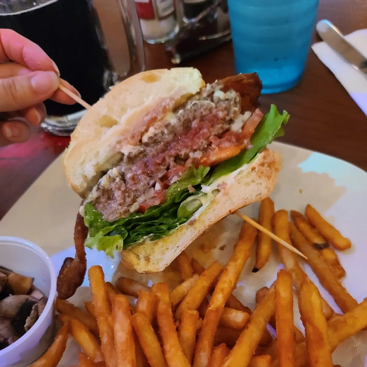 Bleu Pool Bacon Mushroom Burger