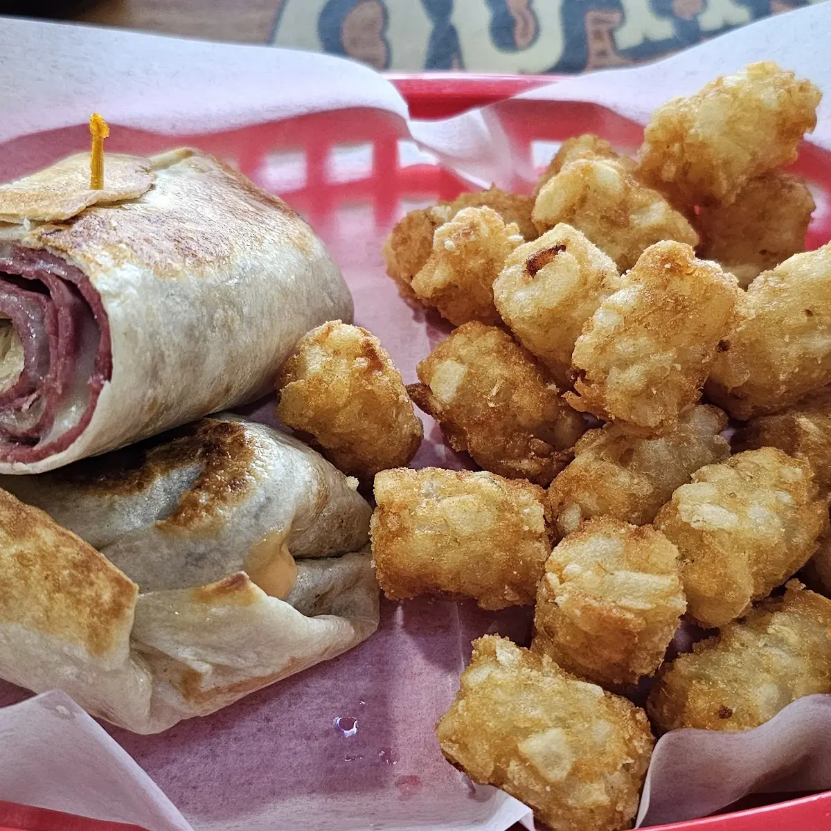 Rueben Wrap and Tator Tots