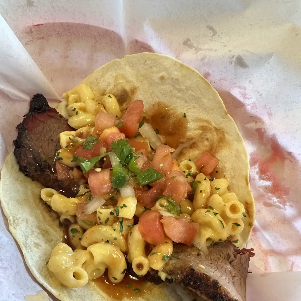 Brisket Mac and Cheese Taco