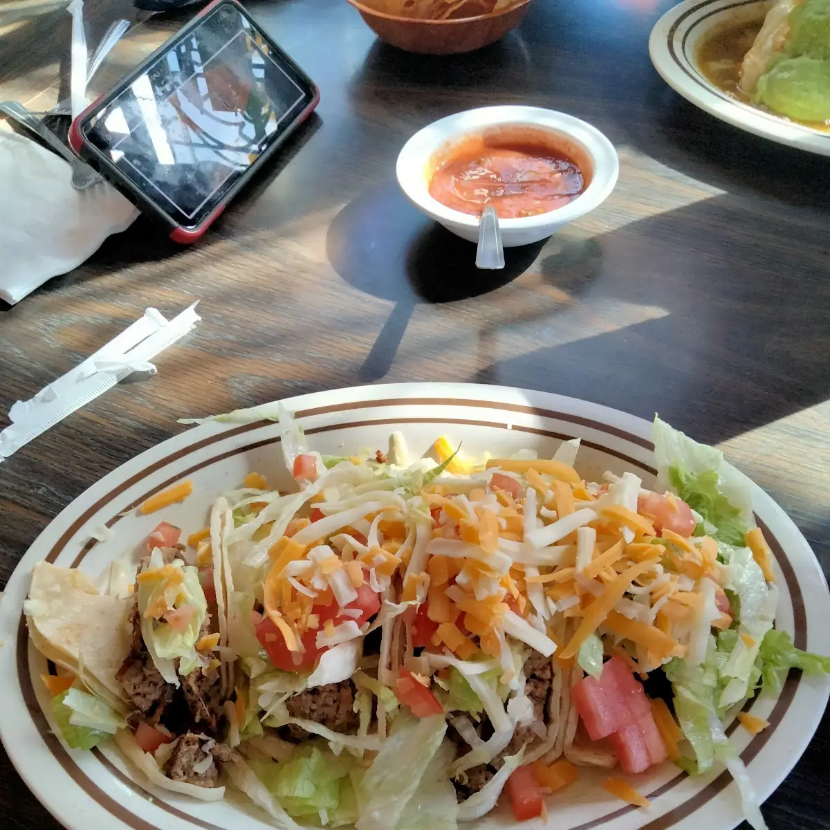 Shredded Beef Soft Tacos with Lettuce Tomatoes and Cheese