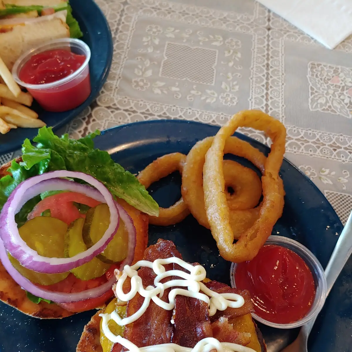 Burger and Onion Rings