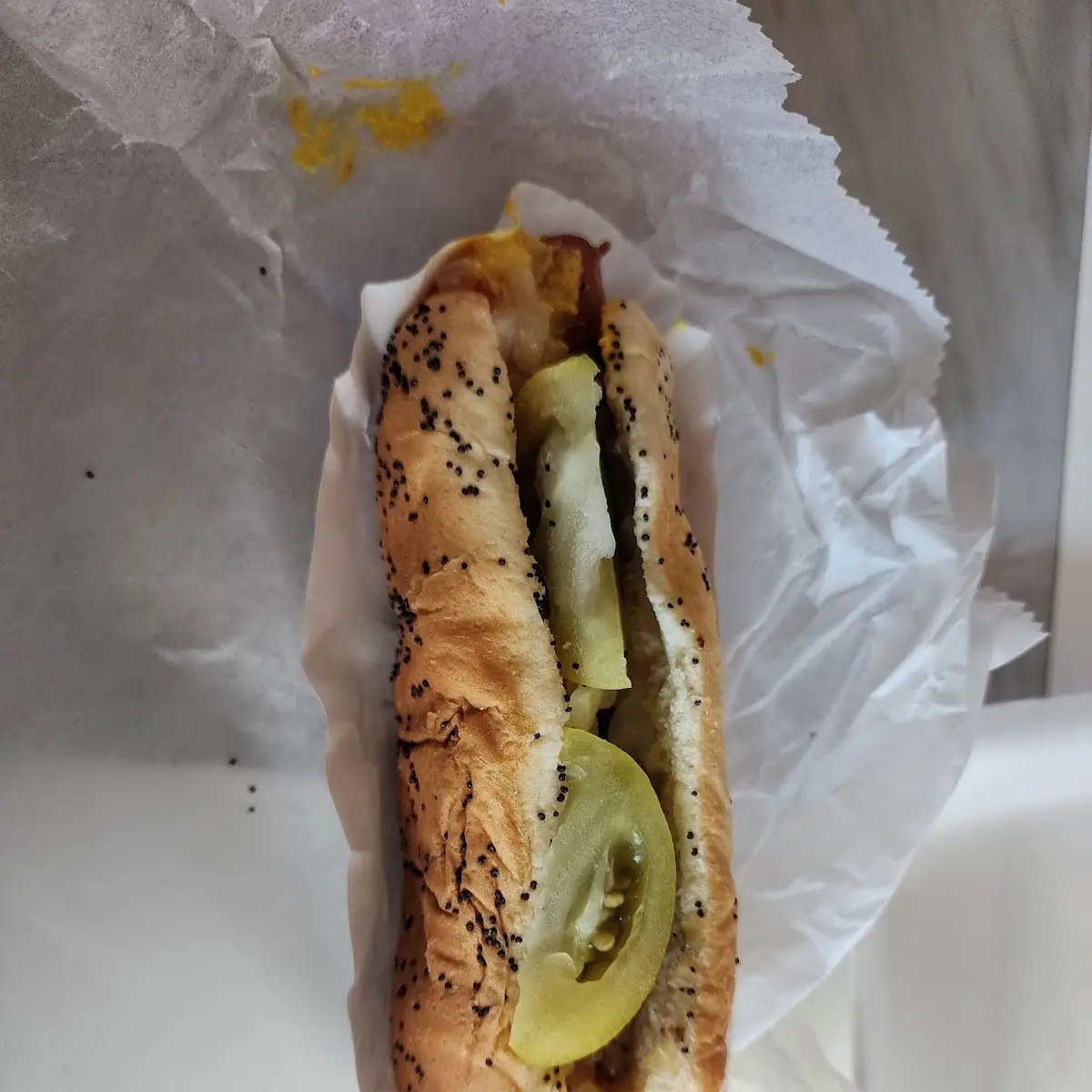 Hot Dog with Everything Add Pickled Tomato