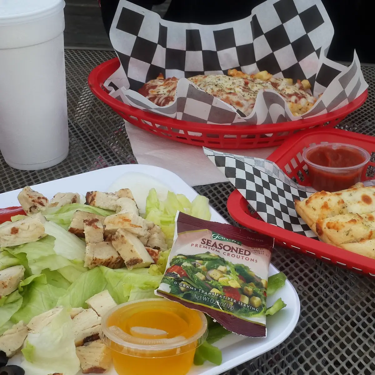 Grilled Chicken Salad and Cheesy Bread