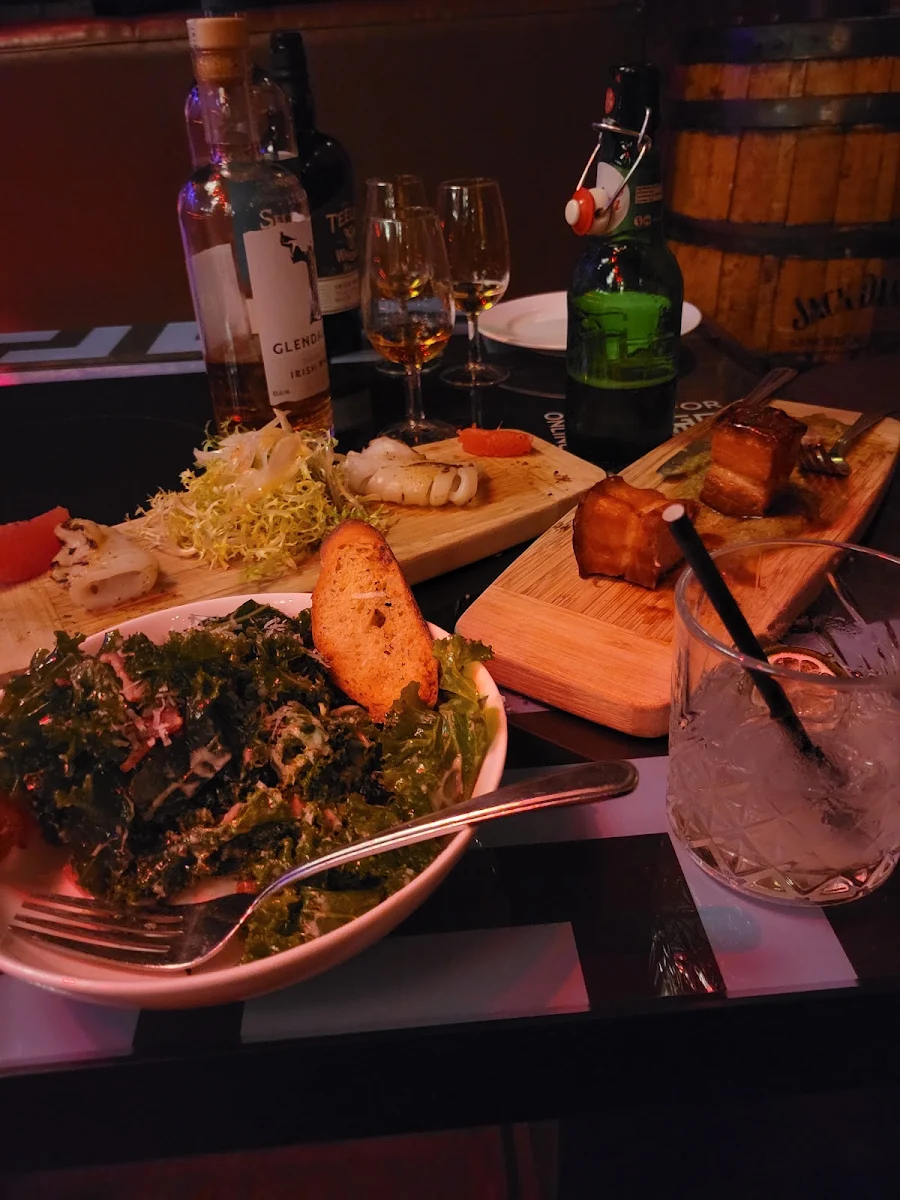 Calamari Pork Belly and Kale Ceasar Salad, CC Lounge and Whisky Bar