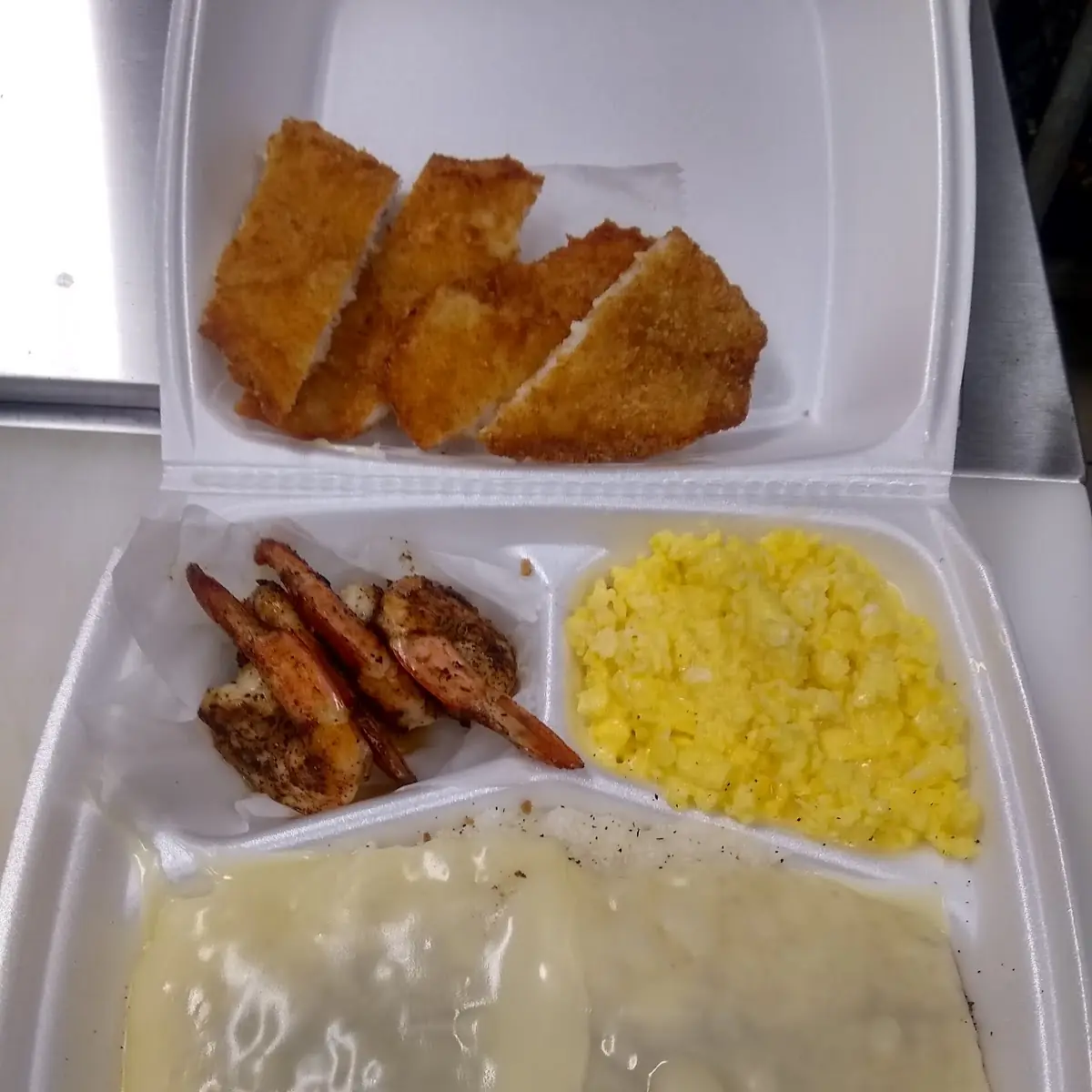 Cheese Grits Shrimp Flounder and Eggs