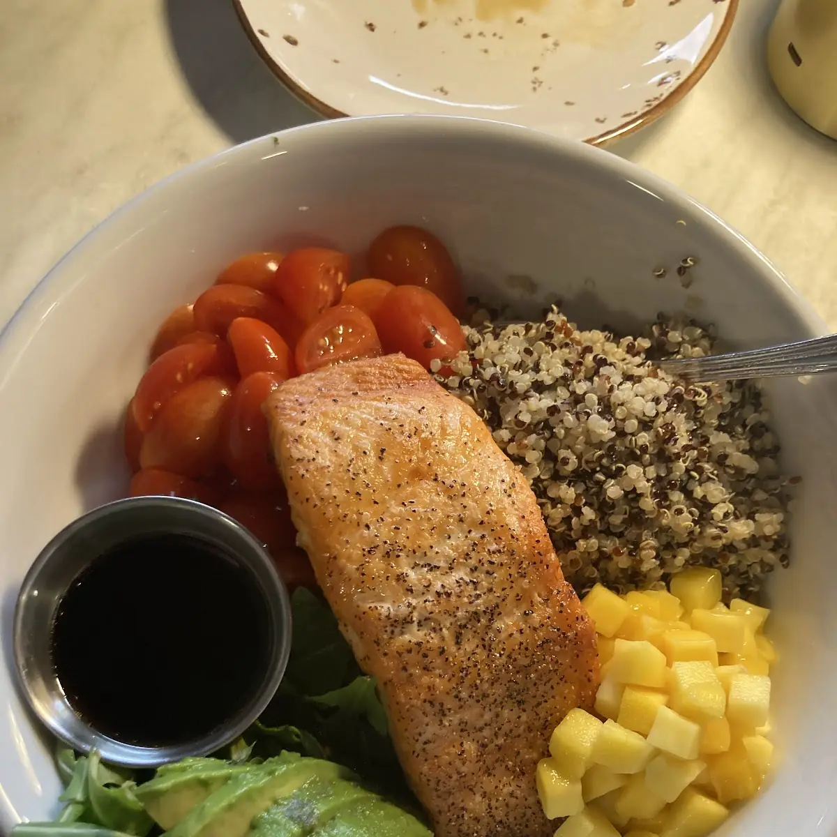 Salmon Bowl with Brown Rice and Corn