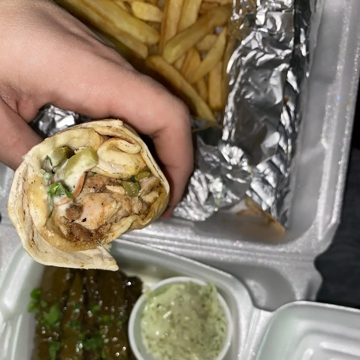 Chicken Shawarma and Stuffed Grape Leaves