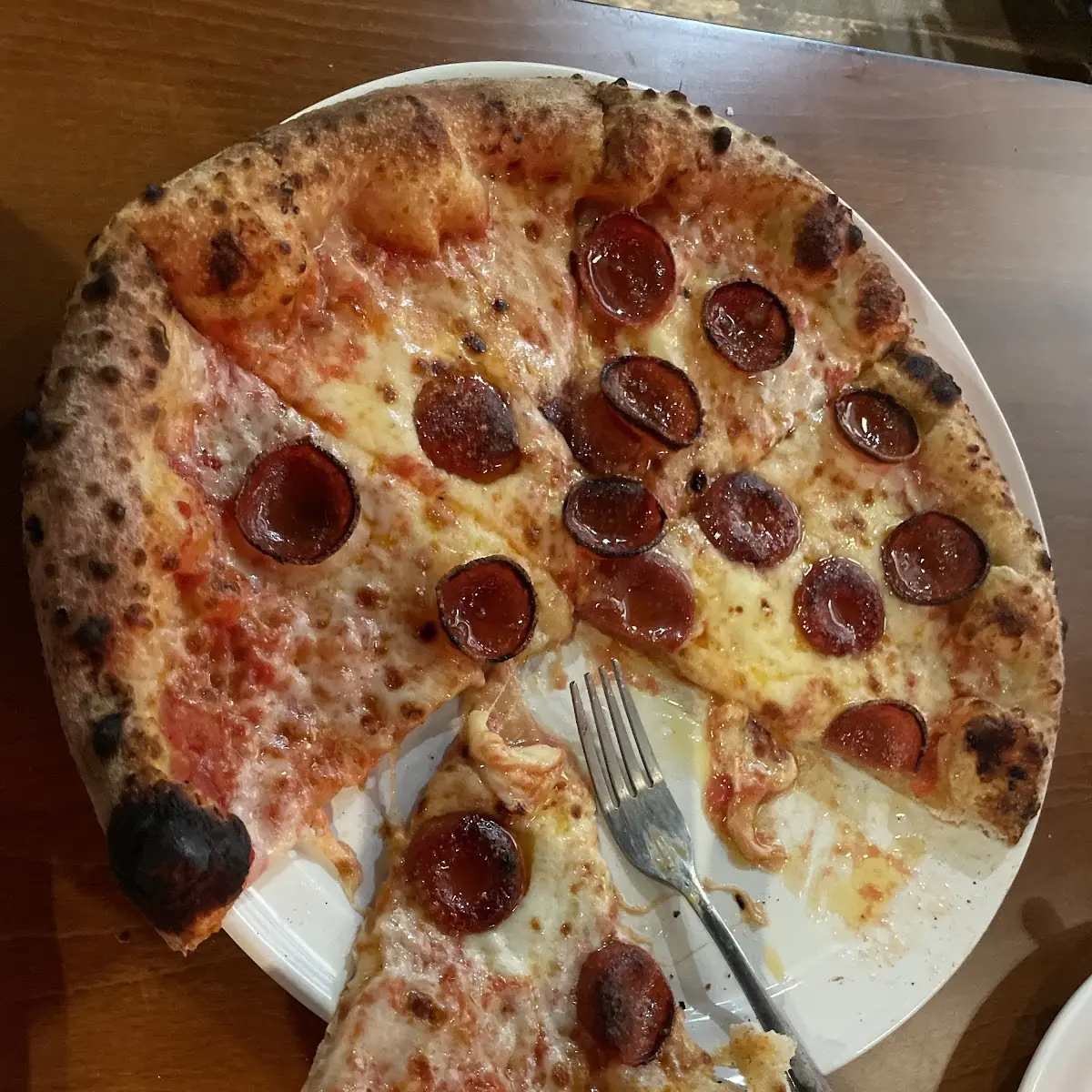 Wood Fired Pepperoni Pizza with Charred Crust