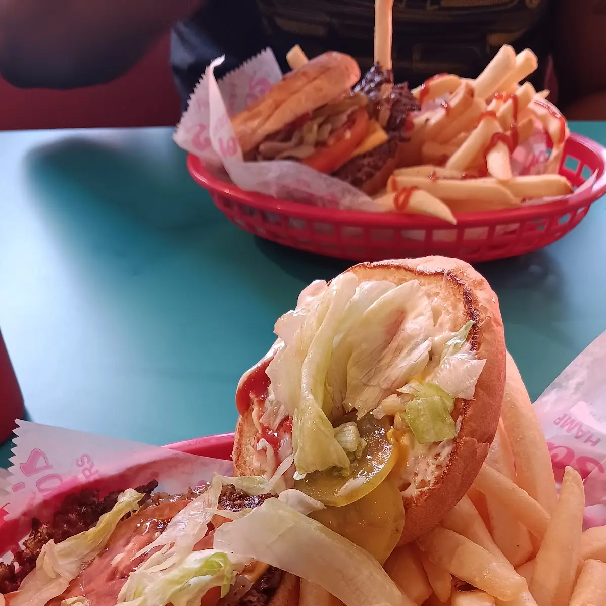 Jr Cheeseburger with eV-Er-Ray Thing on It Small Fry and Strawberry Vanilla Shake