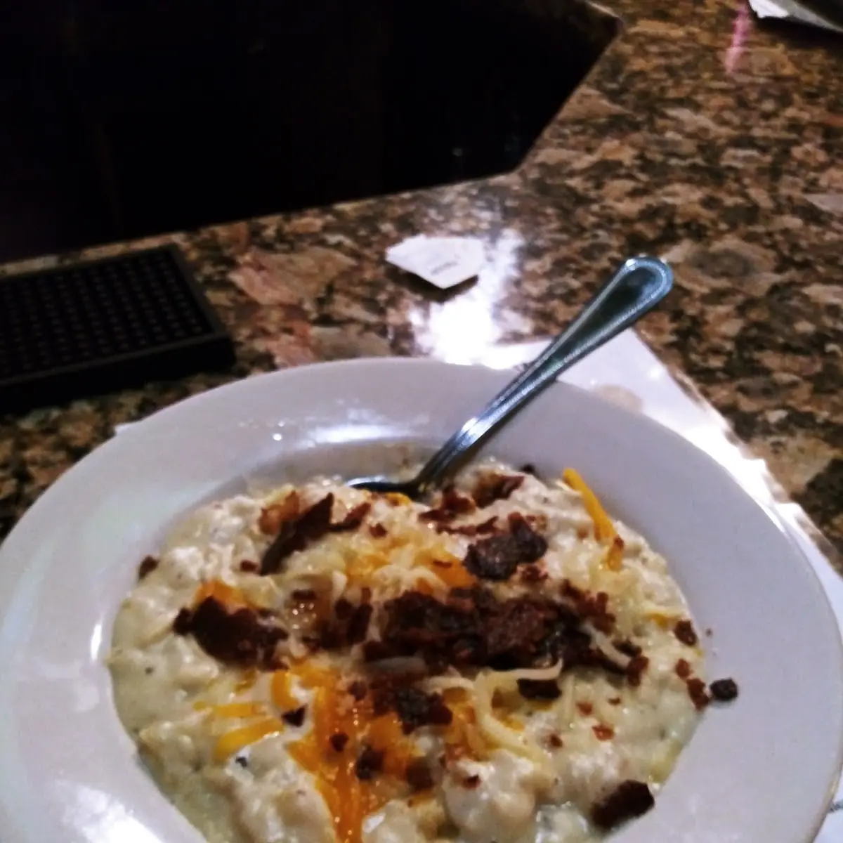 Potato Soup with Bacon and Cheese on Top