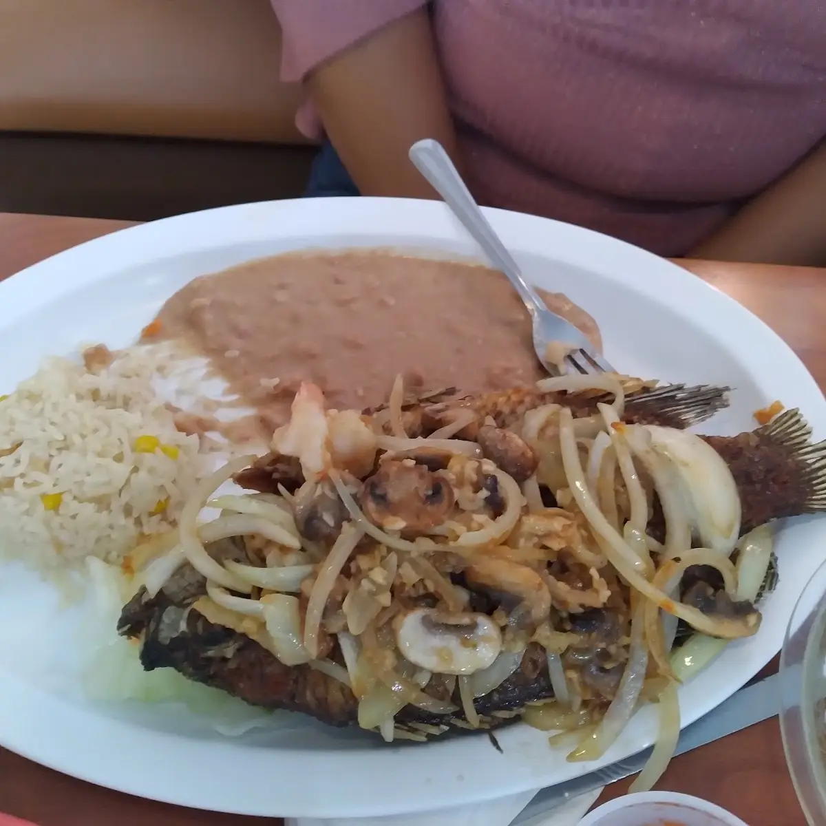 Whole Fried Fish with Shrimp Rice