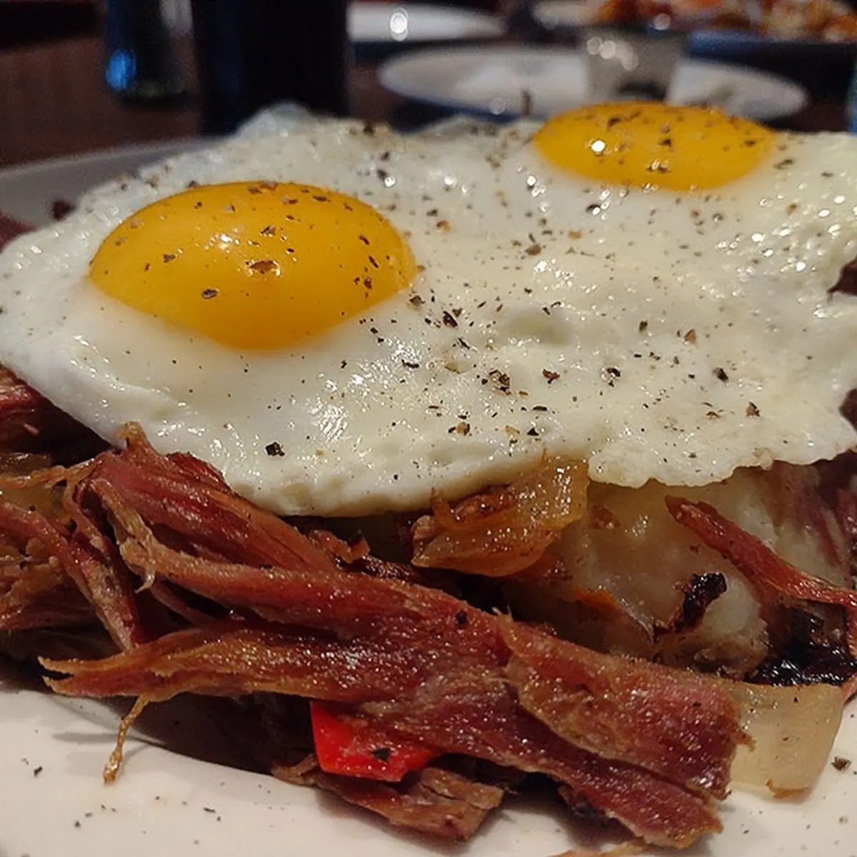 Sunnyside Up Eggs over Corned Beef Hash