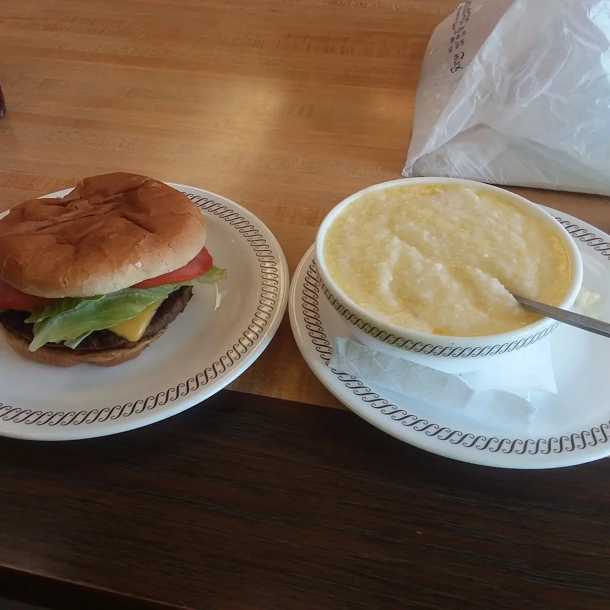 Cheeseburger Deluxe and Grits