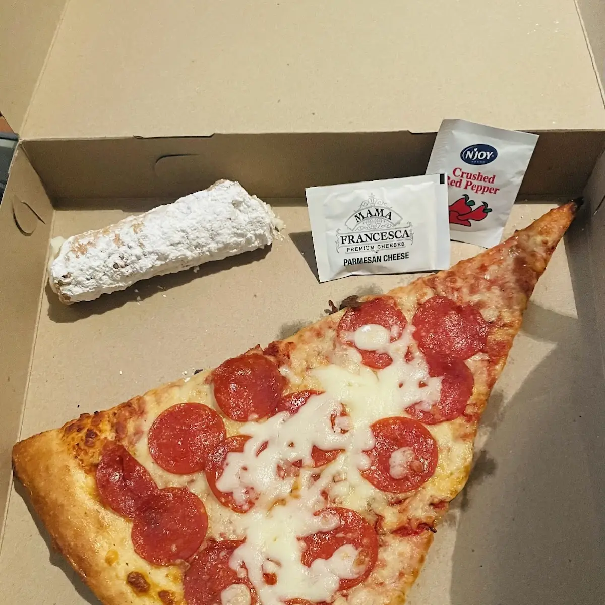 Pepperoni Pizza Slice and Cannoli