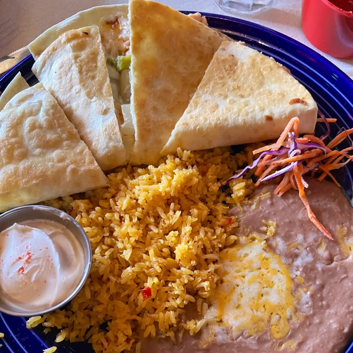 Chicken Quesadilla with Rice and Beans