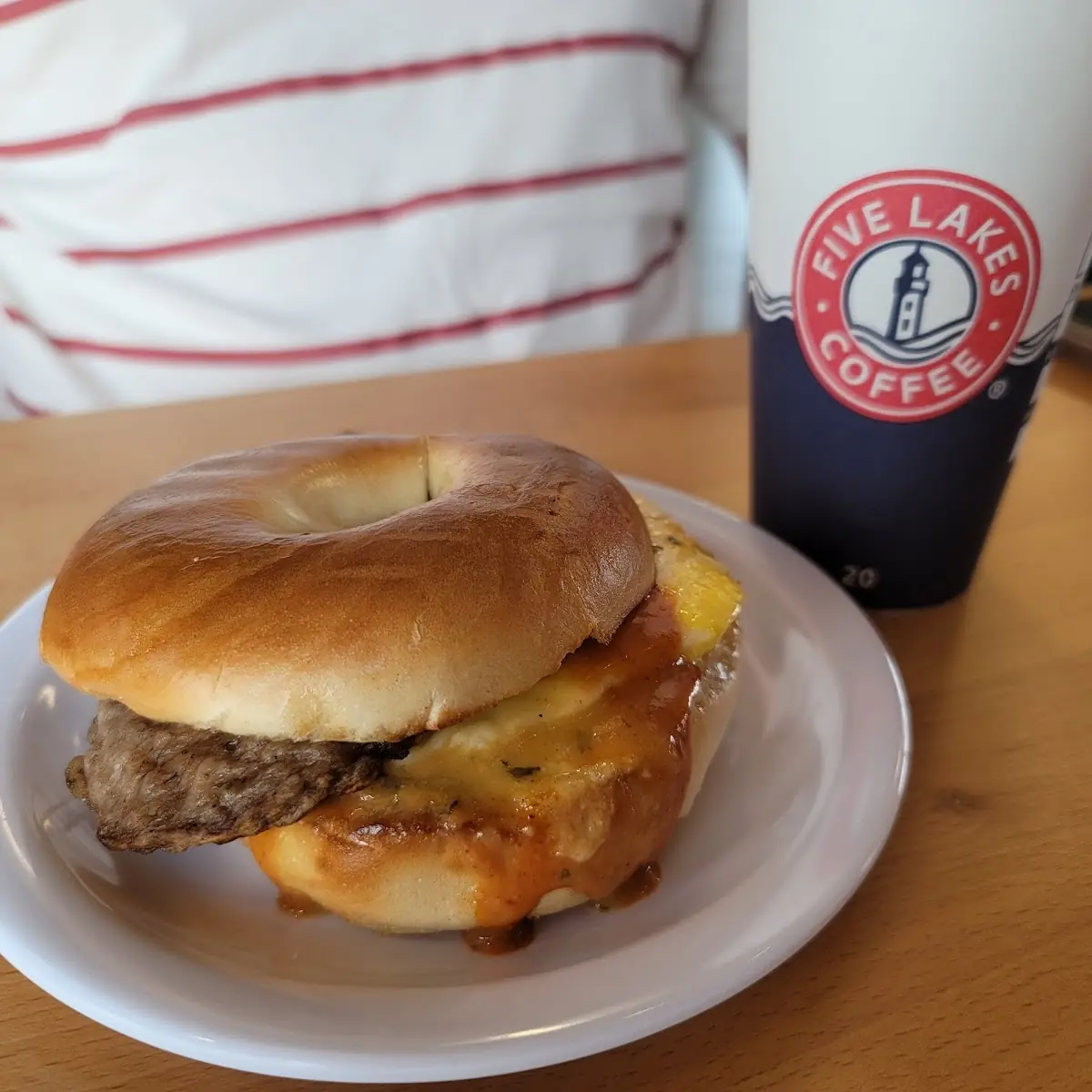 Breakfast Sandwich and Angry Brew Coffee