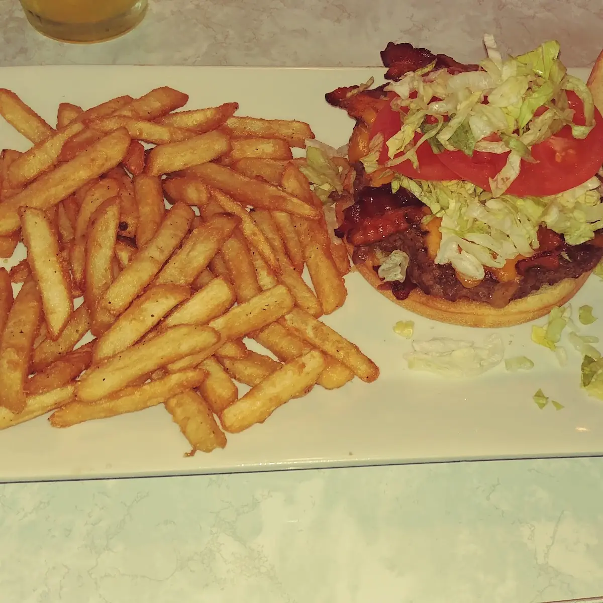Bacon Cheddar Burger and Fries