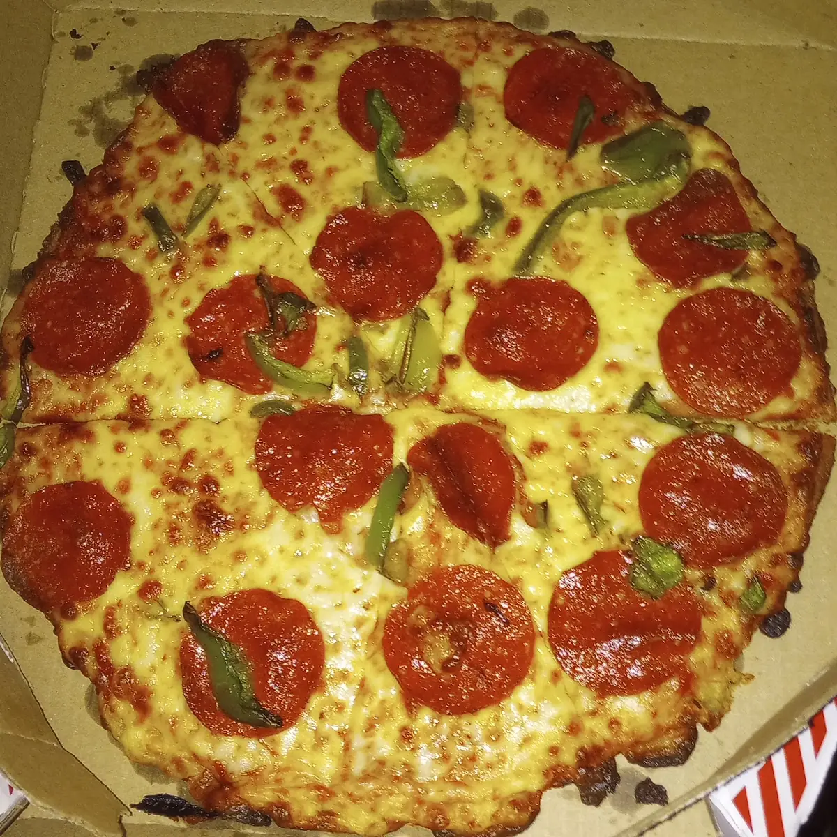 Pepperoni Pizza with Green Peppers