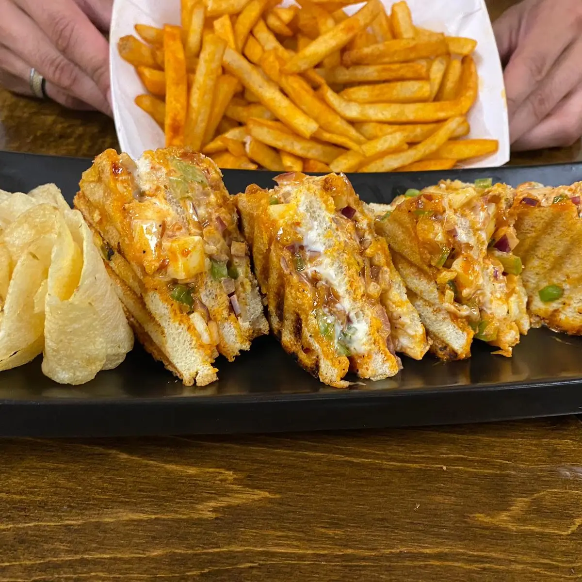 Peri Peri Fries and Schezwan Paneer Sandwich, Egg N Spice Indian restaurant windsor