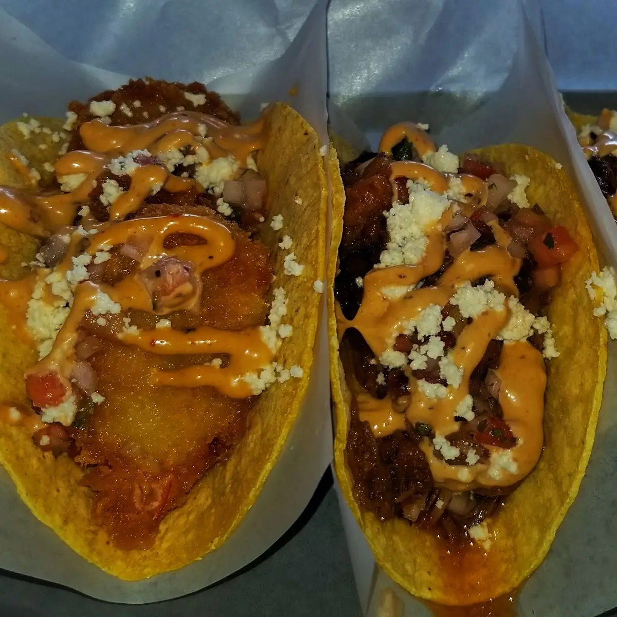 Beef Brisket Chicken & Shrimp Tacos