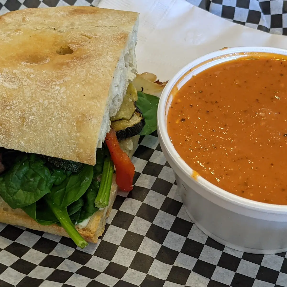 Roasted Zucchini Sandwich & Tomato Basil Soup