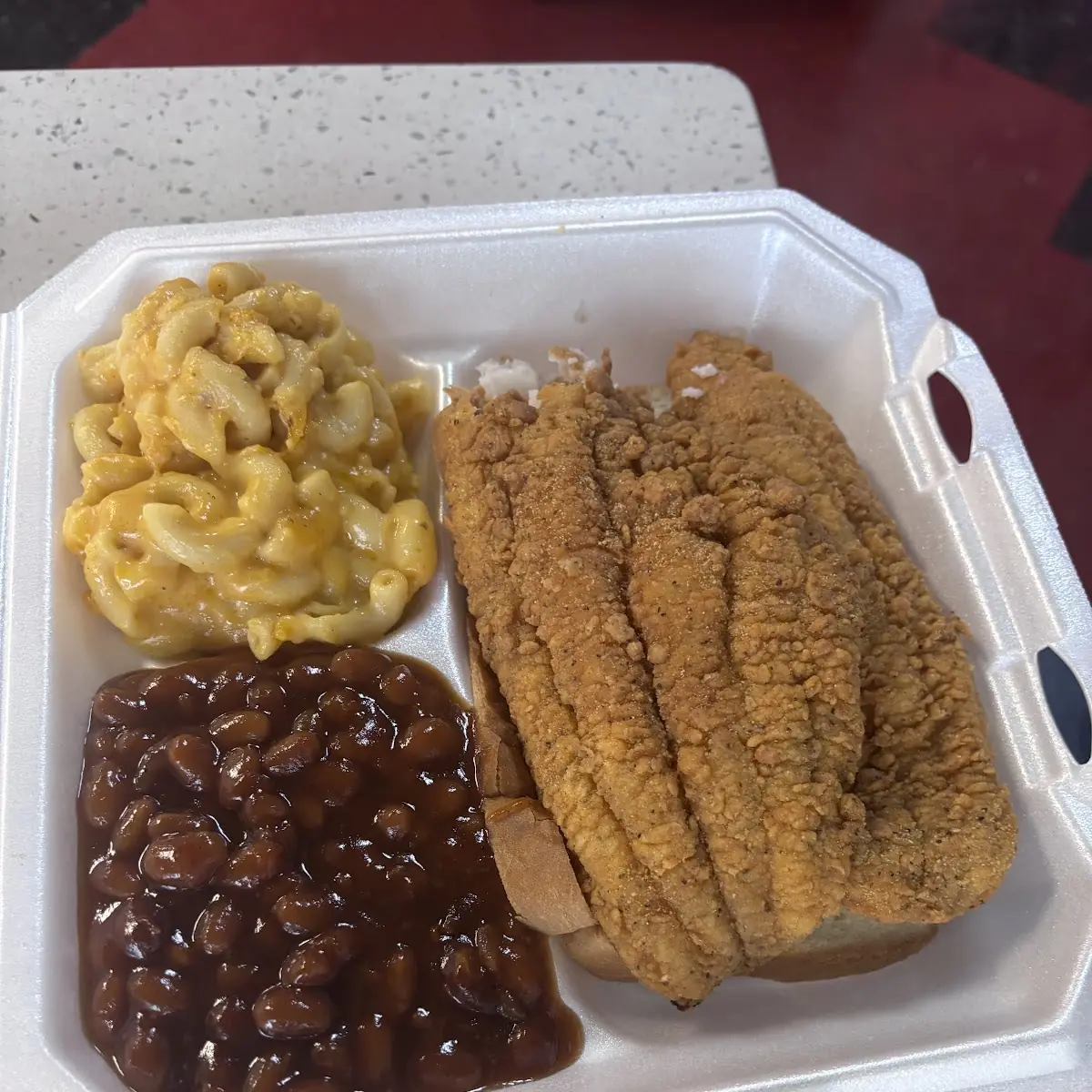 Fried Chicken Shrimp Macaroni and Collards