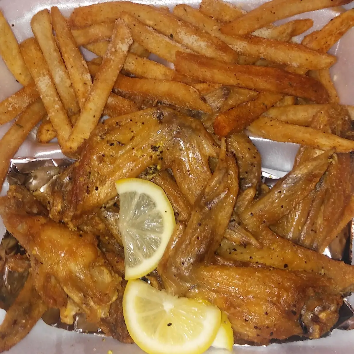 Lemon Pepper Wings and Fries
