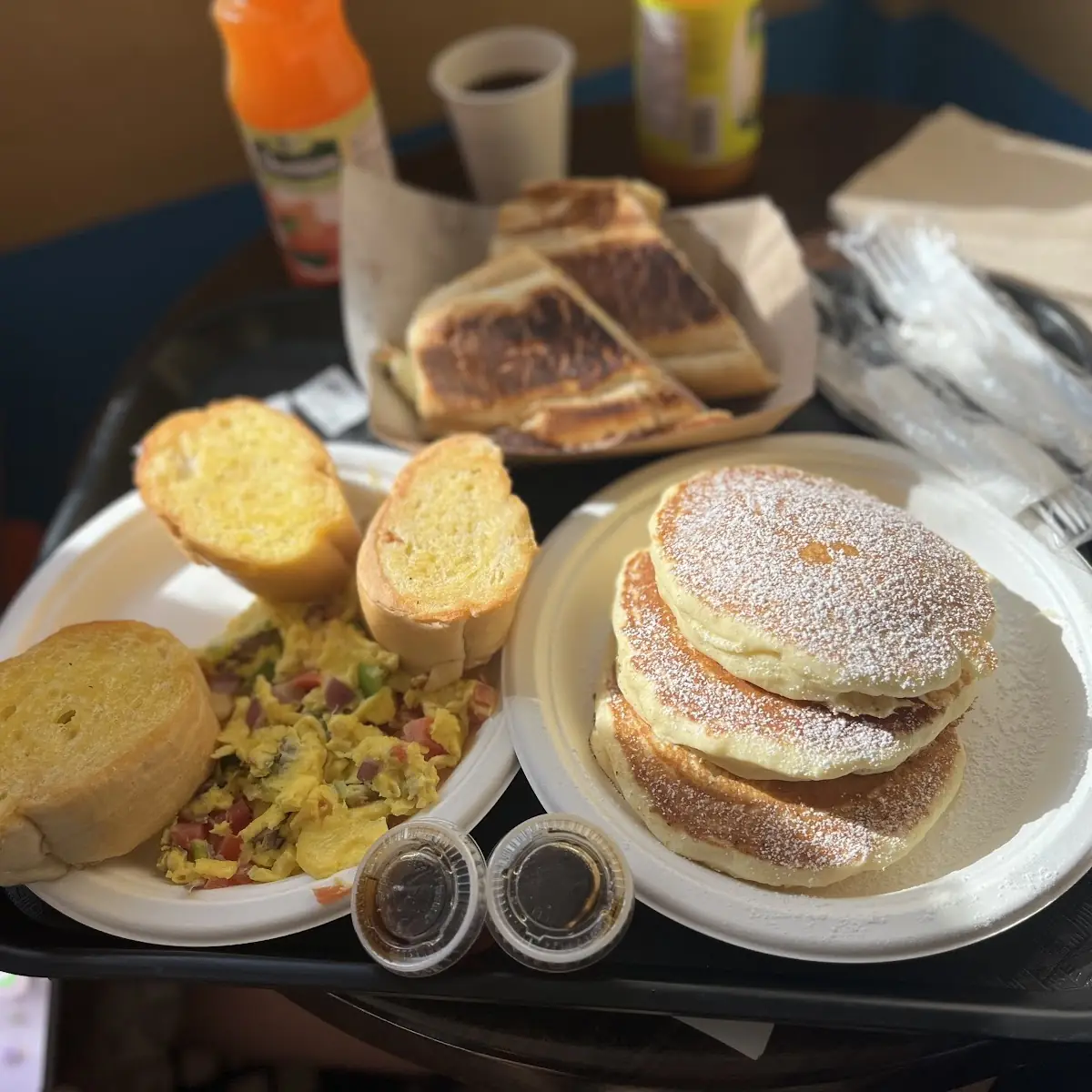 Veggie Omelette Toast and Pancake Breakfast