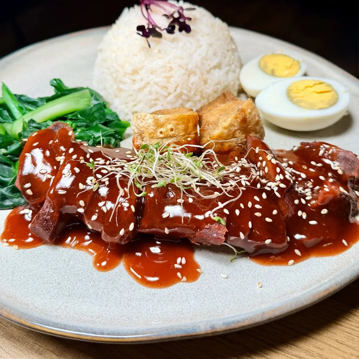 Roasted Red Pork with Rice and Egg