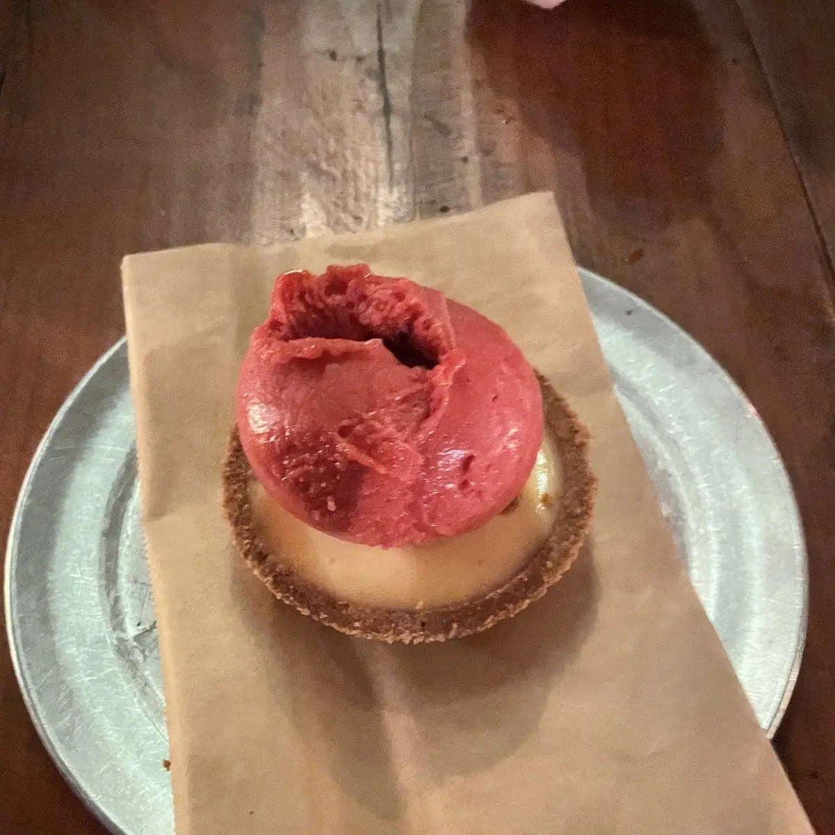 Raspberry Sorbet on Key Lime Cheesecake