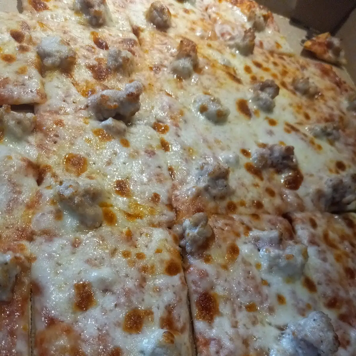 Sausage and Extra Cheese Thin Crust Cheese Pizza