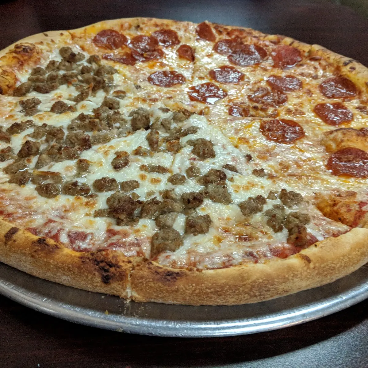 Large Half Pepperoni Half Sausage Pizza