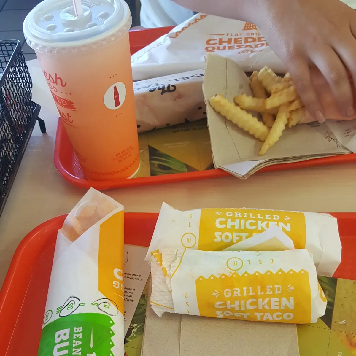 Green Burrito and Chicken Soft Tacos