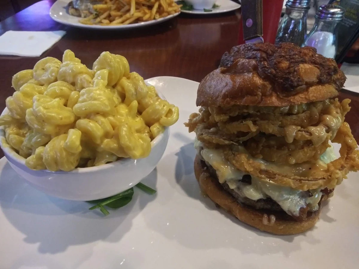 White BBQ Bacon Cheddar Burger Mac and Cheese