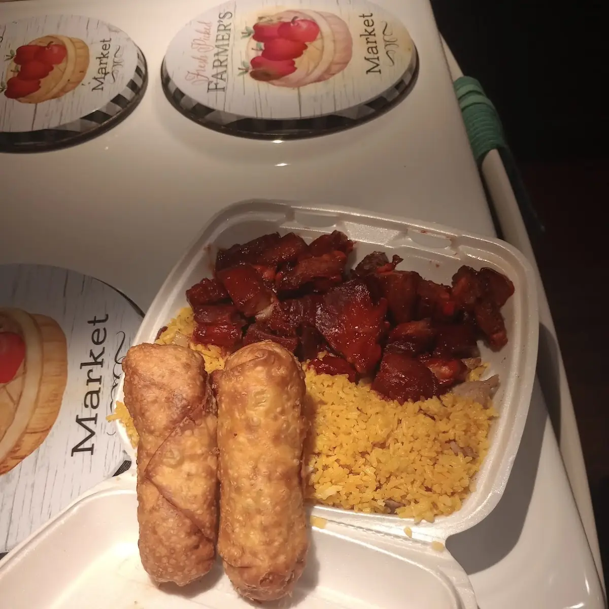 Beef Bone in with Beef Fried Rice and Pork Egg Rolls