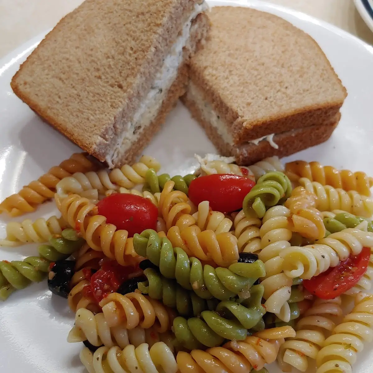 Chicken Salad Sandwich with Pasta Salad