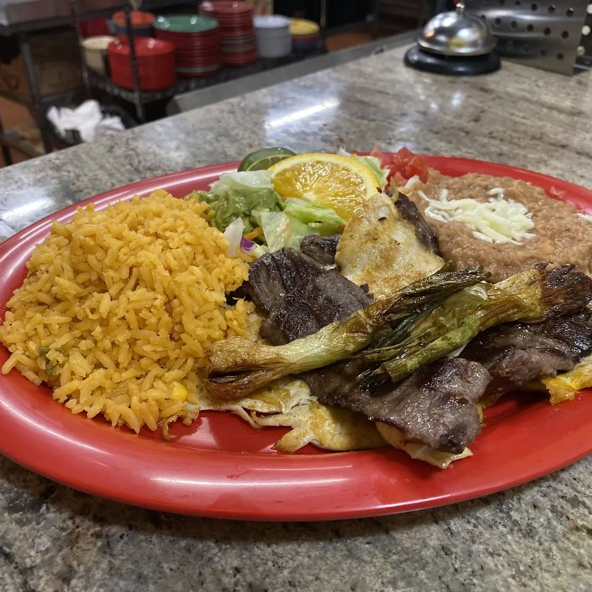 3 Quesadillas Platter with Rice and Refried Beans