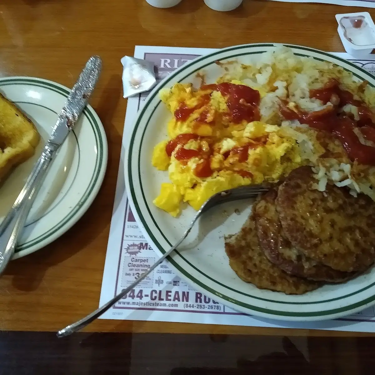 Sausage Patties Eggs and Hash Brown Potatoes