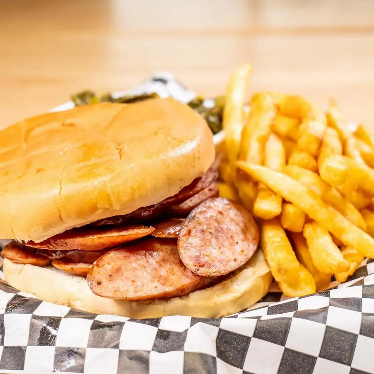 BBQ Pork Sandwhich and Smoked Sausage Plate