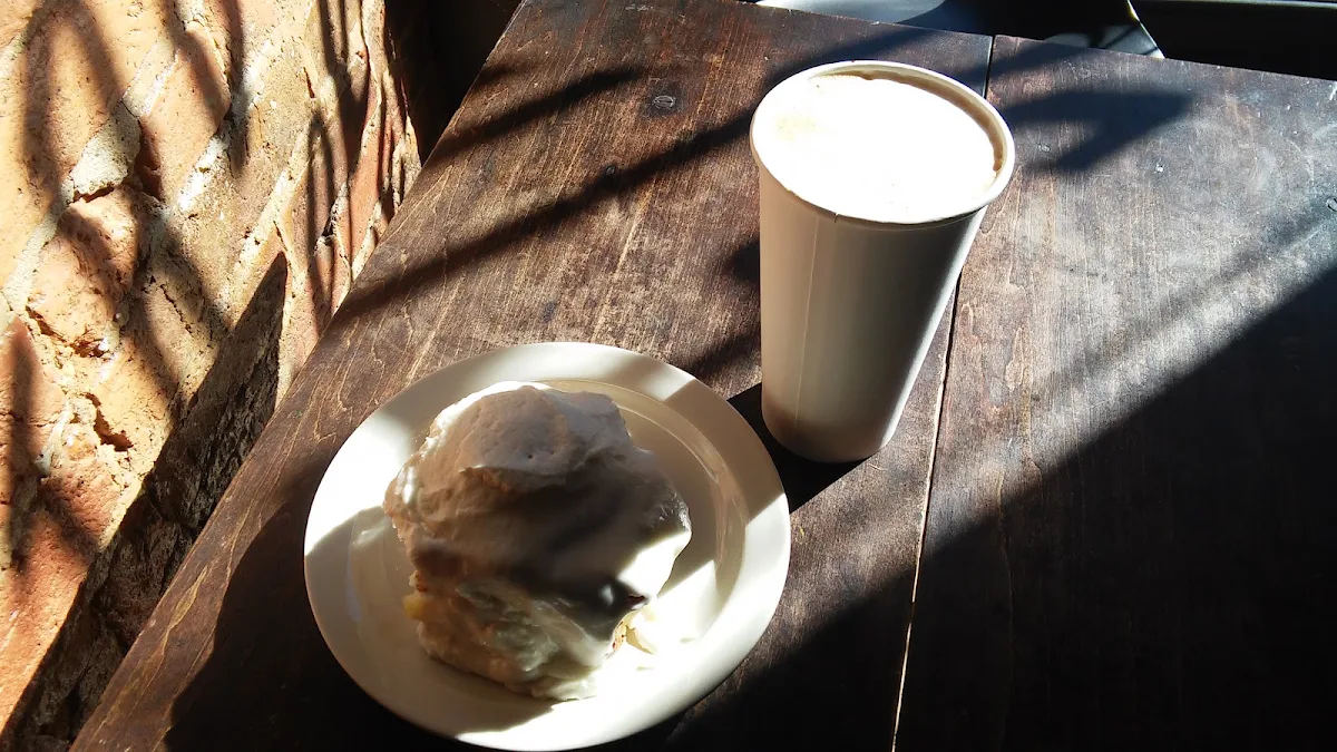 Cinnamon Roll and White Mocha Latte