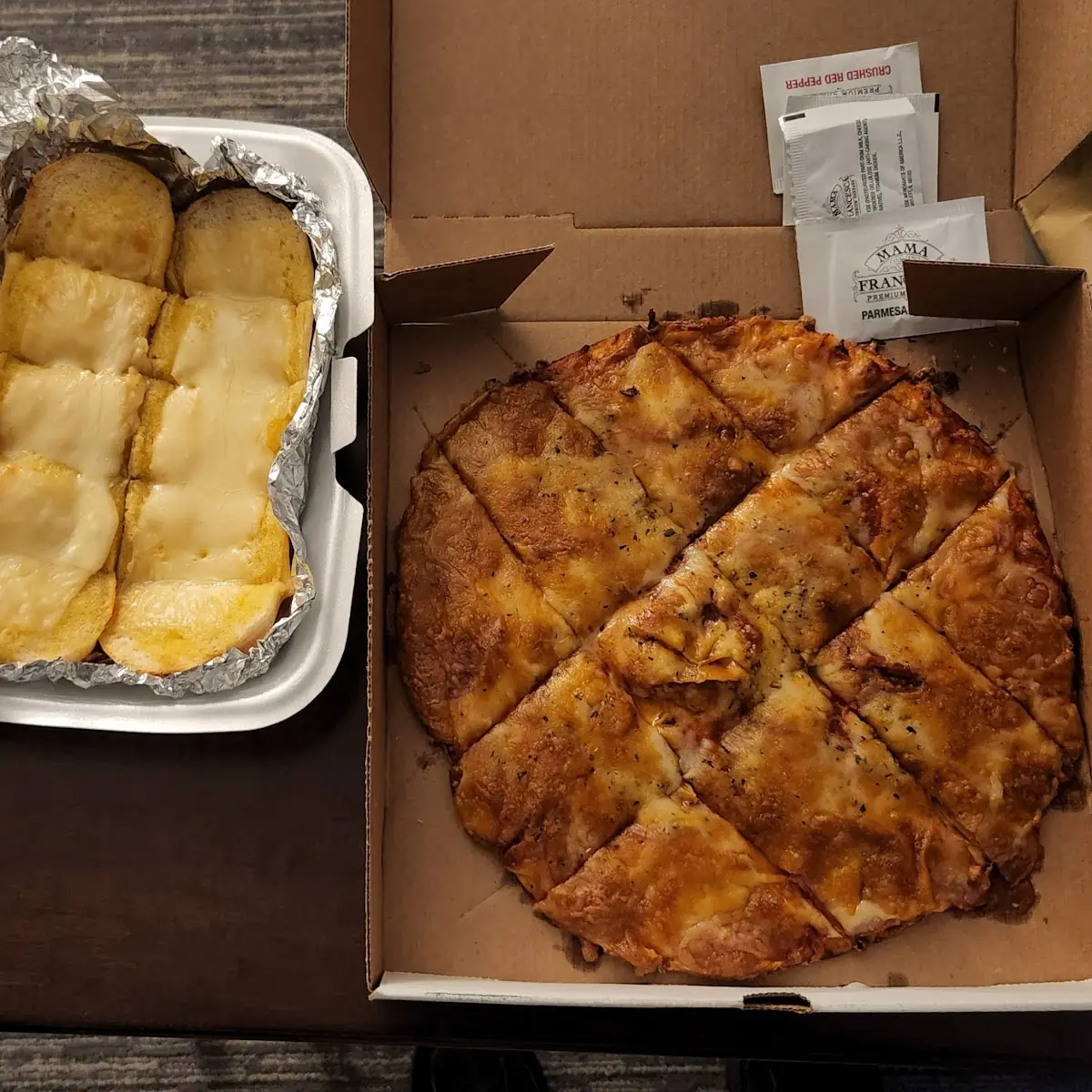 Pepperoni Pizza and Garlic Cheese Bread