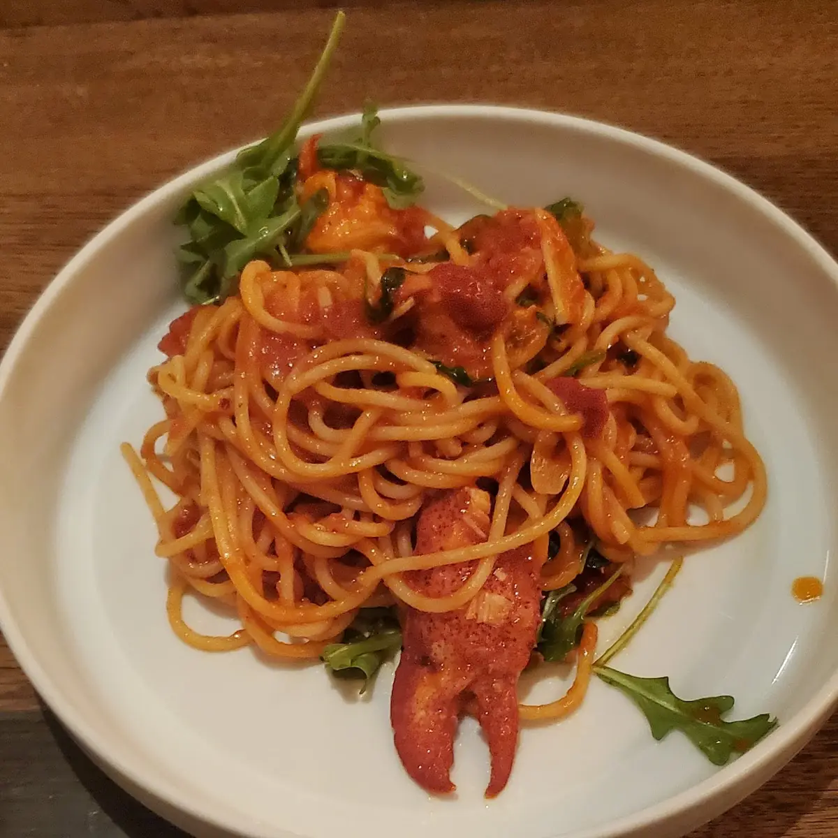 Spicy Lobster Spaghetti Cherry Tomatoes Baby Arugula