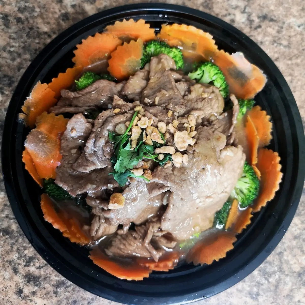 Beef Broccoli Steamed Broccoli Topped with Stired Fried Beef in Thai Garlic Sauce