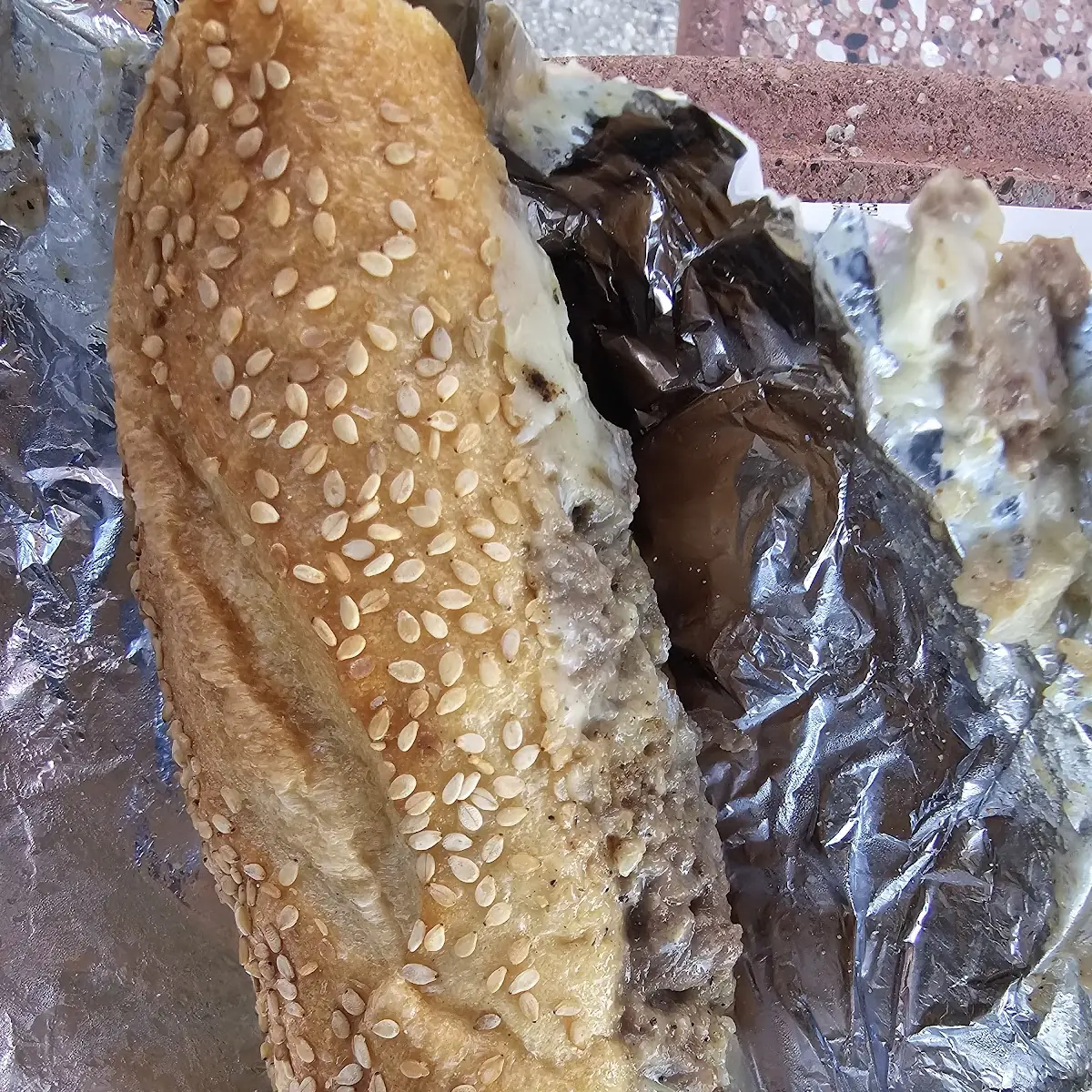 Scrapple Cheese Steak Sandwich